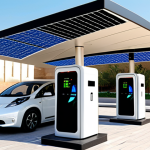 **Prompt 1: The Futuristic Green Charging Oasis**
    "An ultra-modern, spacious electric vehicle (EV) charging station in a vibrant, sun-drenched Middle Eastern city. The station design incorporates large, elegant solar panel canopies that provide shade and generate clean energy. Several diverse EVs are charging, and the charging bays feature sleek, easy-to-use interfaces. Adjacent to the charging area, there's a comfortable, inviting lounge or a contemporary café with subtle Arabic design elements, where people are relaxed, enjoying amenities like Wi-Fi or coffee. Digital screens display live charging status and smart energy flow, hinting at V2G capabilities. The overall atmosphere is one of seamless convenience, advanced technology, and environmental responsibility, reflecting a user-centric and sustainable future for EV charging."
