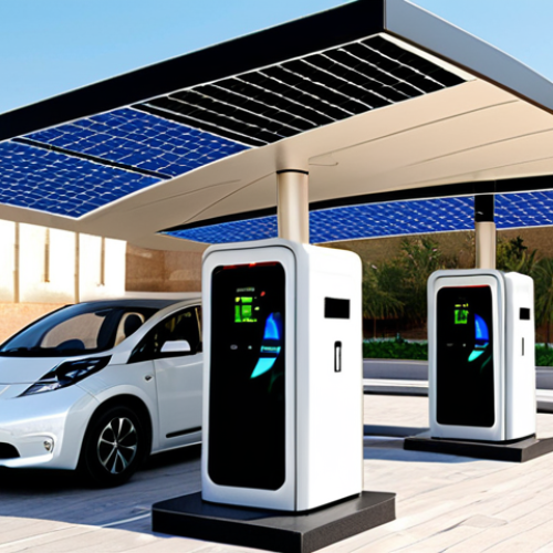 Home 4 **Prompt 1: The Futuristic Green Charging Oasis**
"An ultra-modern, spacious electric vehicle (EV) charging station in a vibrant, sun-drenched Middle Eastern city. The station design incorporates large, elegant solar panel canopies that provide shade and generate clean energy. Several diverse EVs are charging, and the charging bays feature sleek, easy-to-use interfaces. Adjacent to the charging area, there's a comfortable, inviting lounge or a contemporary café with subtle Arabic design elements, where people are relaxed, enjoying amenities like Wi-Fi or coffee. Digital screens display live charging status and smart energy flow, hinting at V2G capabilities. The overall atmosphere is one of seamless convenience, advanced technology, and environmental responsibility, reflecting a user-centric and sustainable future for EV charging."