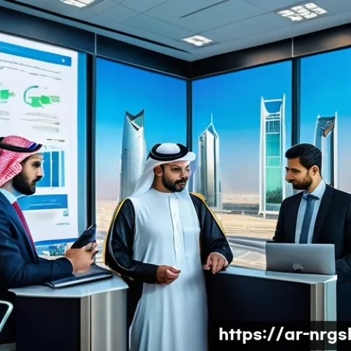 Home 33 에너지 관리 최적화의 법적 요구사항 - A modern corporate office in Riyadh with a diverse team of professionals reviewing detailed digital ...