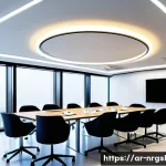 Home 20 에너지 관리 프로그램의 성공적인 실행 방안 - A modern corporate office interior in the Middle East with Arabic architectural elements, featuring ...