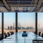 Home 18 기업의 에너지 관리 정책 수립 가이드 - A modern Middle Eastern corporate office interior during daytime, showcasing smart energy management...