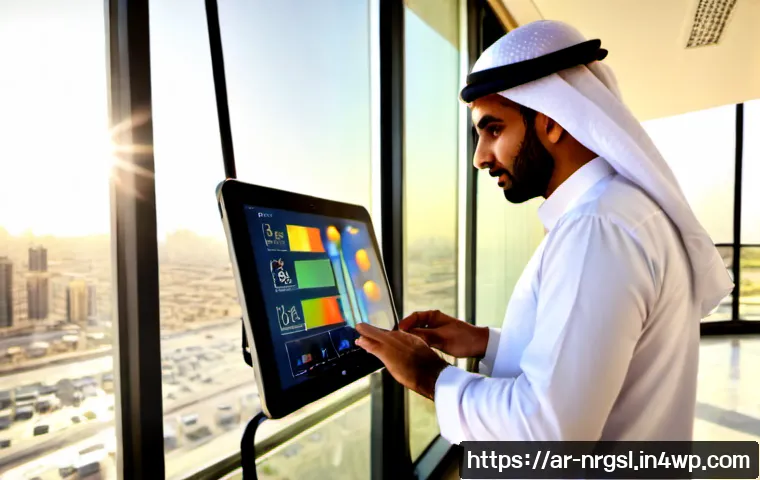 Home 17 에너지 관리 최적화를 위한 소프트웨어 도구 - Photorealistic modern energy management office in an Arab Gulf city, Arab engineer in modest busines...
